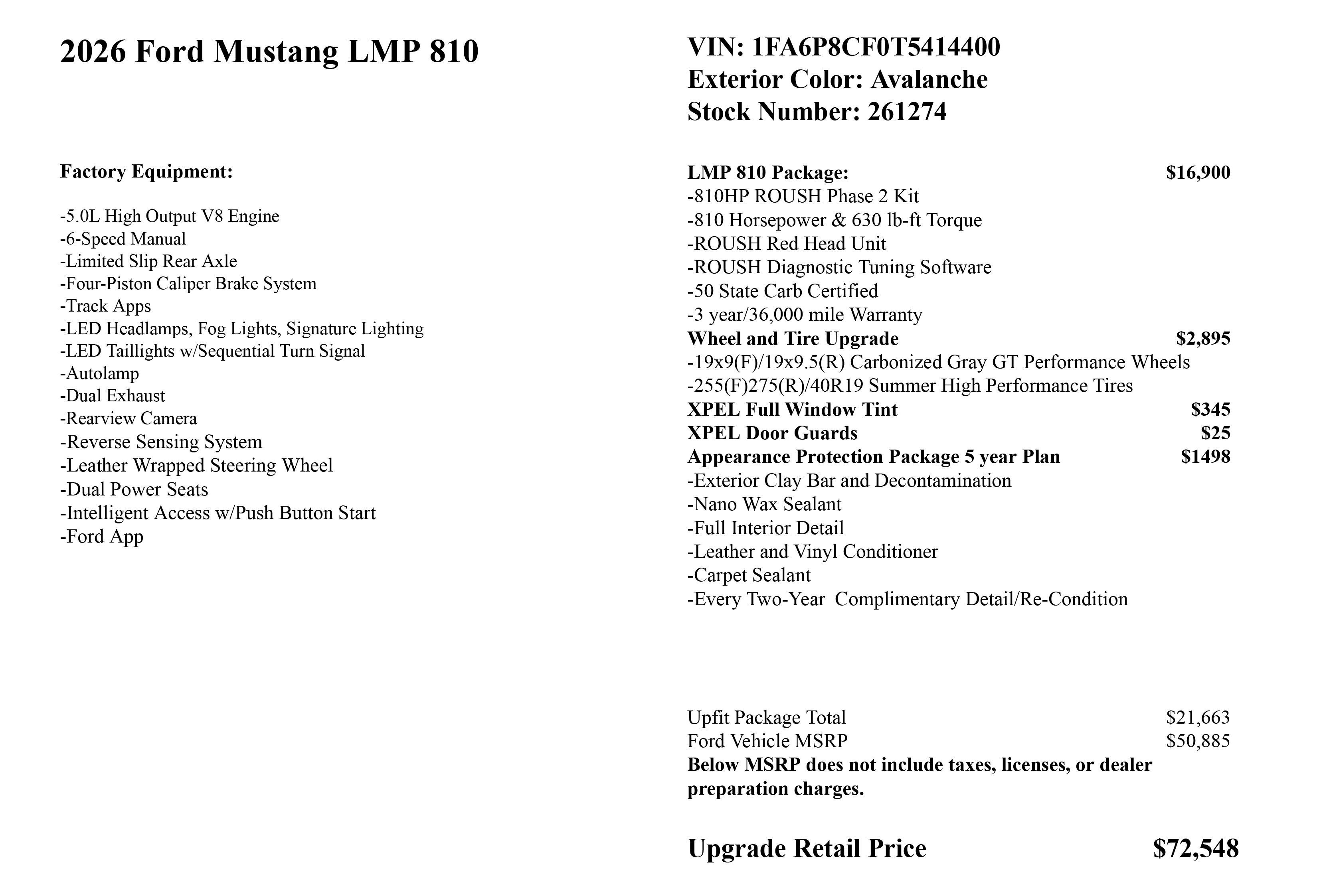 2026 Ford Mustang LMP 810