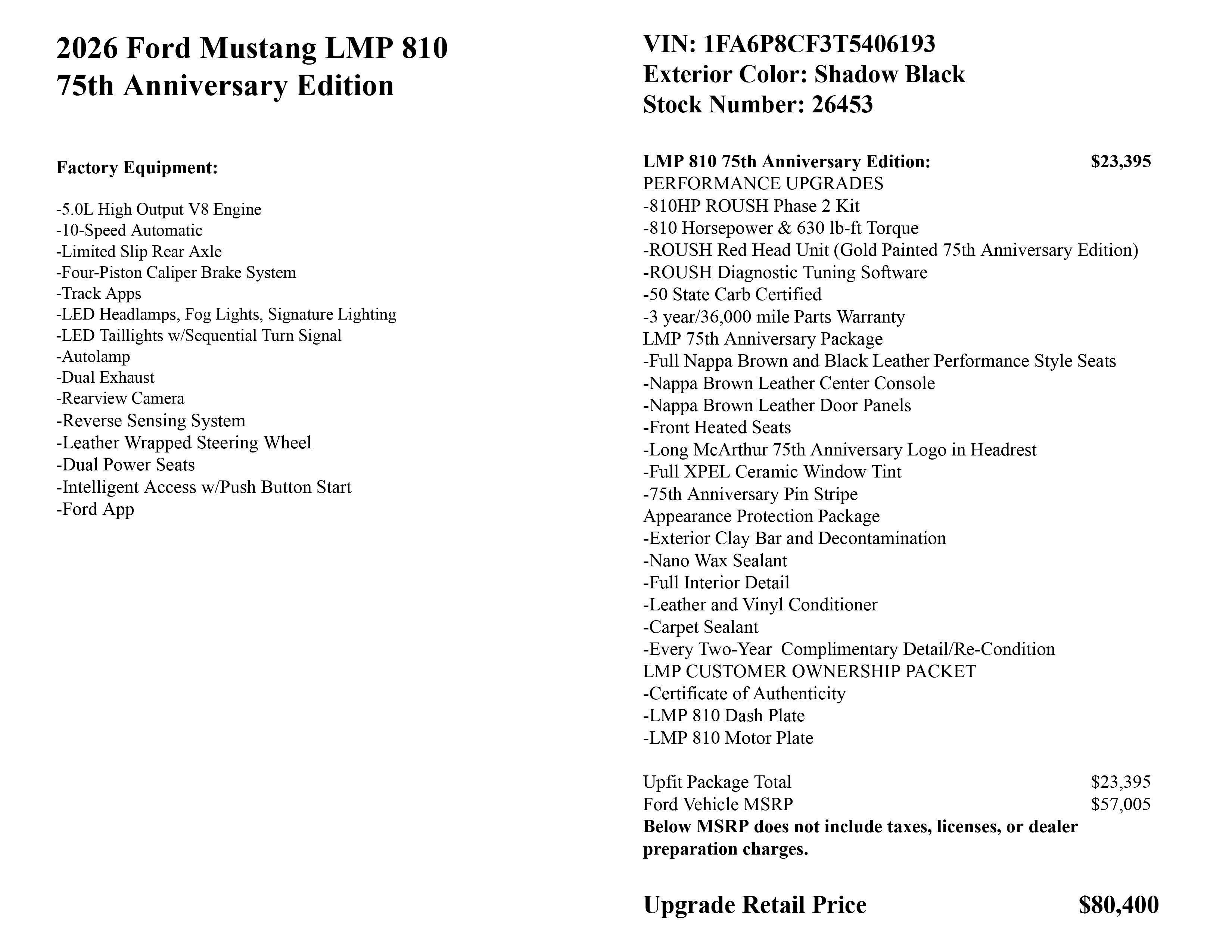 2026 Ford Mustang LMP 810 75th Anniversary Edition