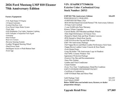 2026 Ford Mustang LMP 810 Eleanor 75th Anniversary