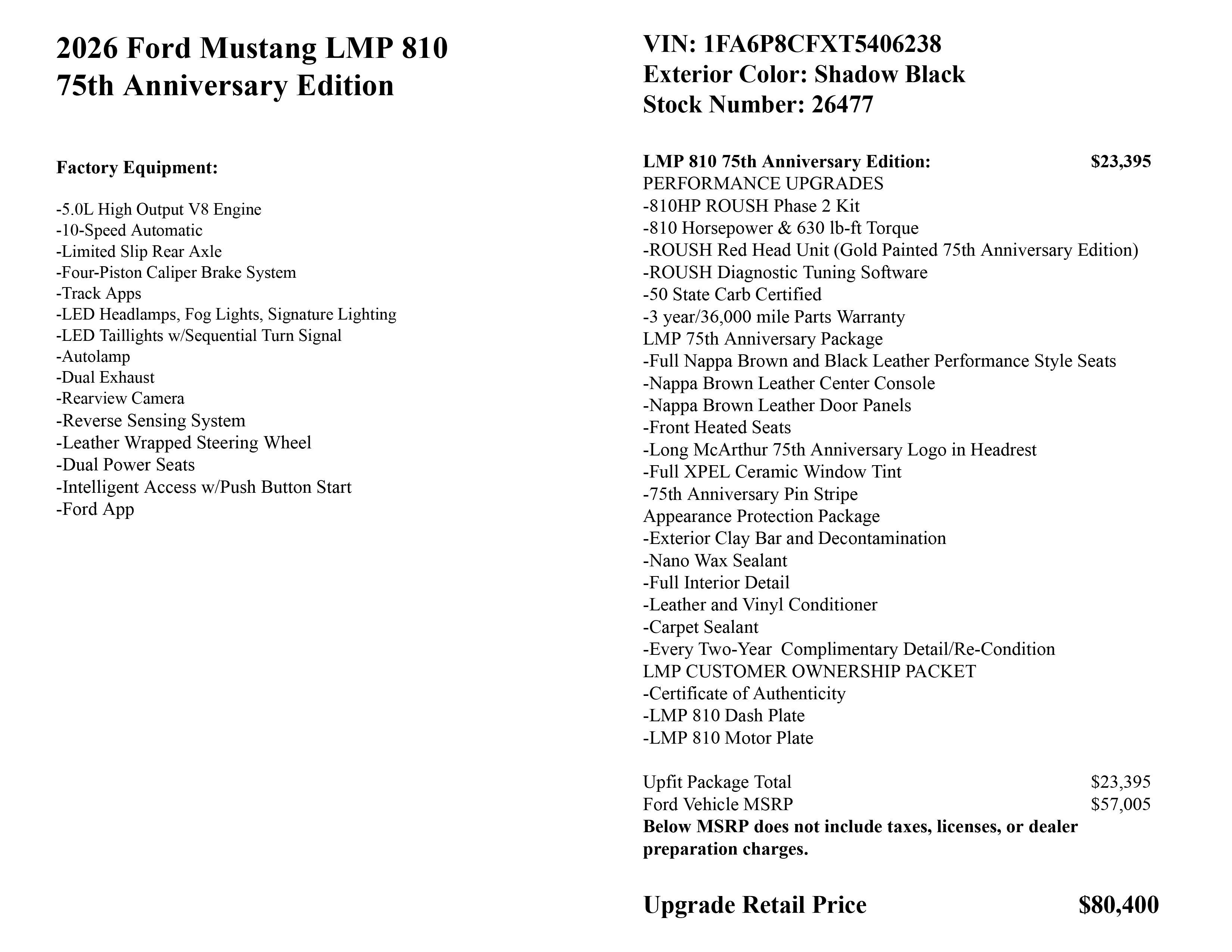 2026 Ford Mustang LMP 810 75th Anniversary Edition