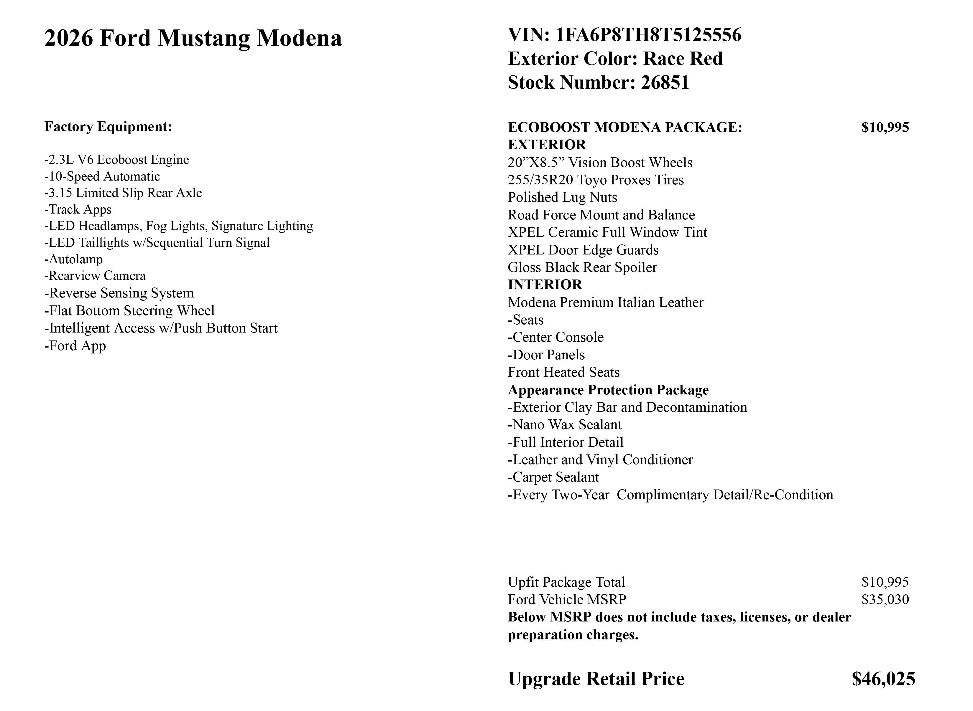 2026 Ford Mustang EcoBoost Modena