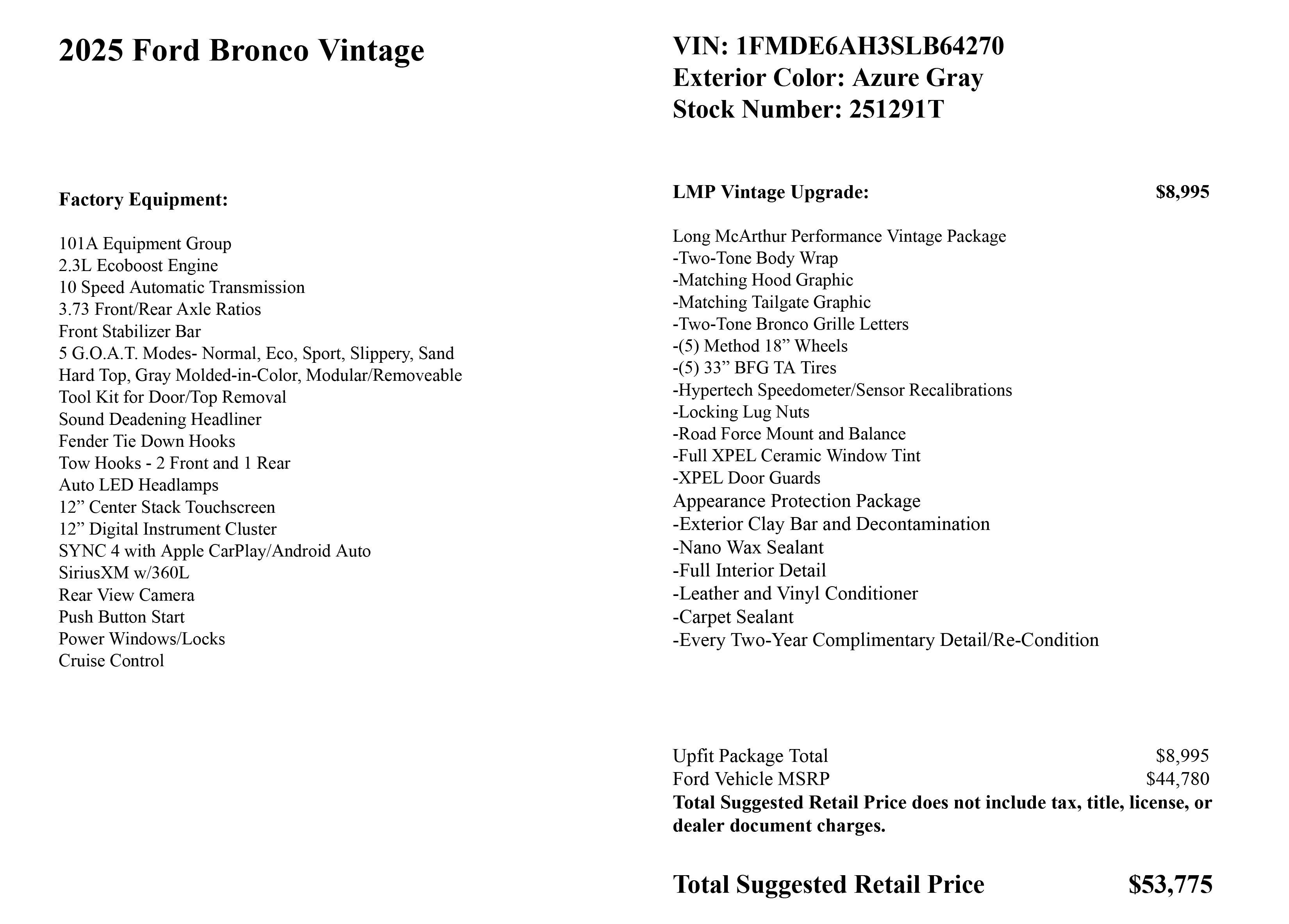 2025 Ford Bronco LMP Vintage