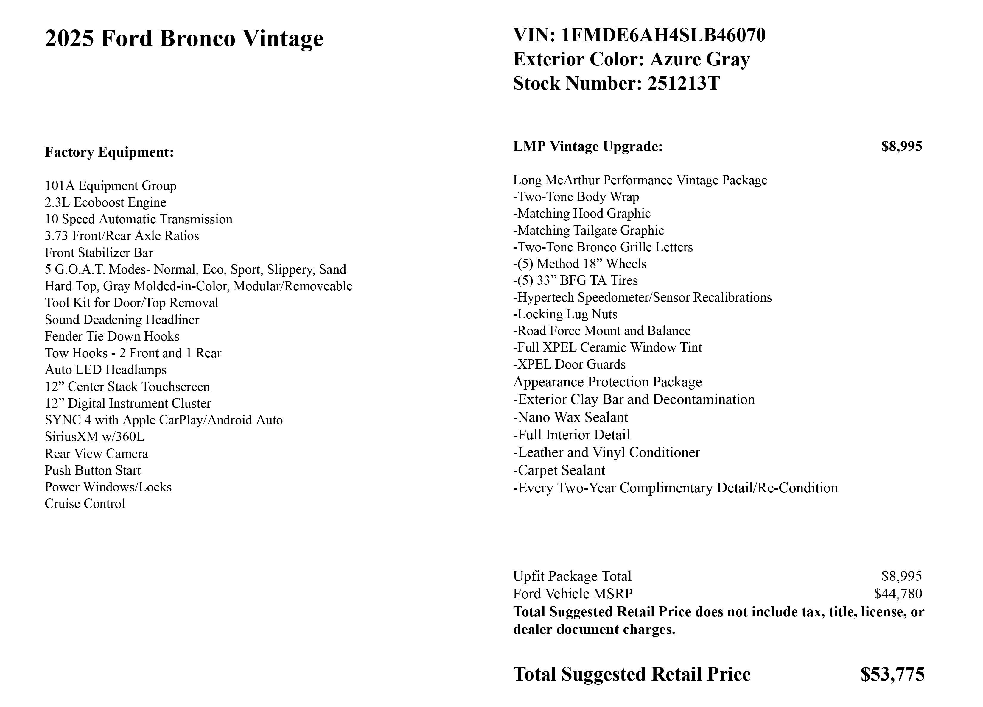 2025 Ford Bronco LMP Vintage