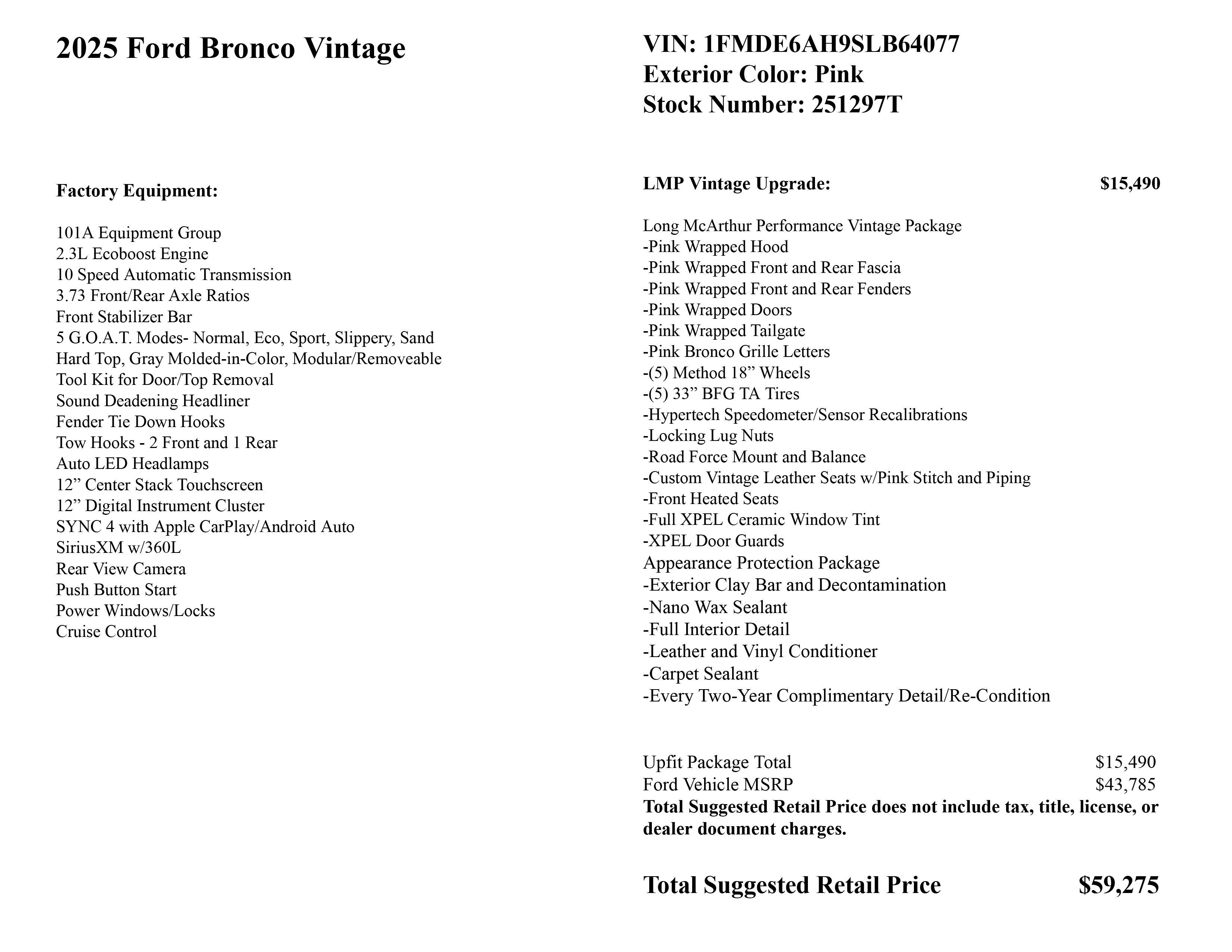 2025 Ford Bronco LMP Vintage