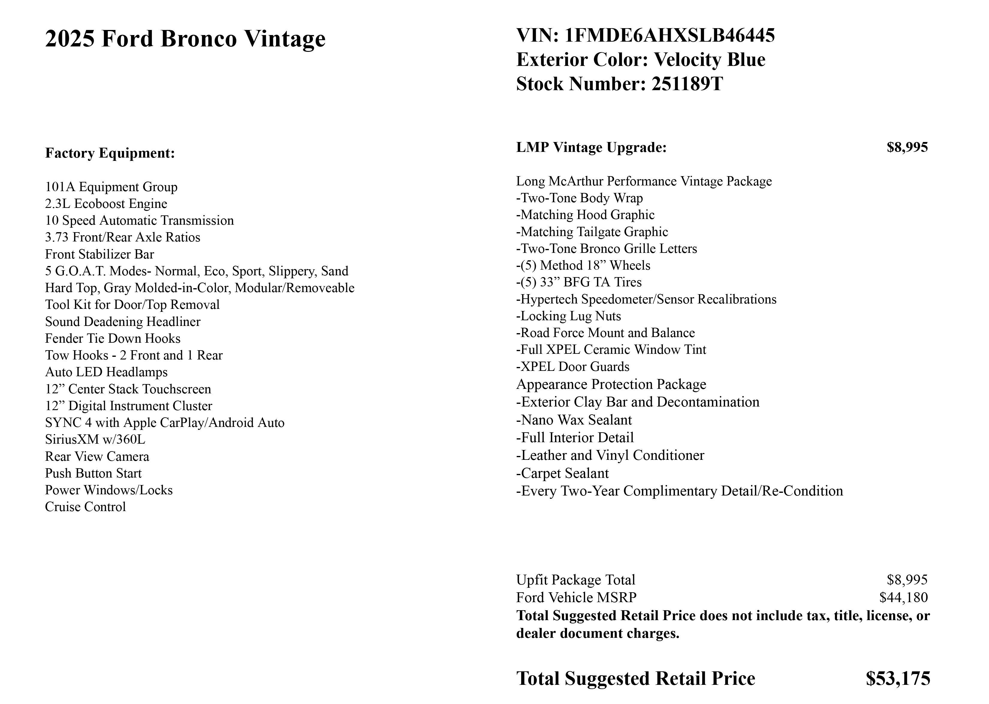 2025 Ford Bronco LMP Vintage