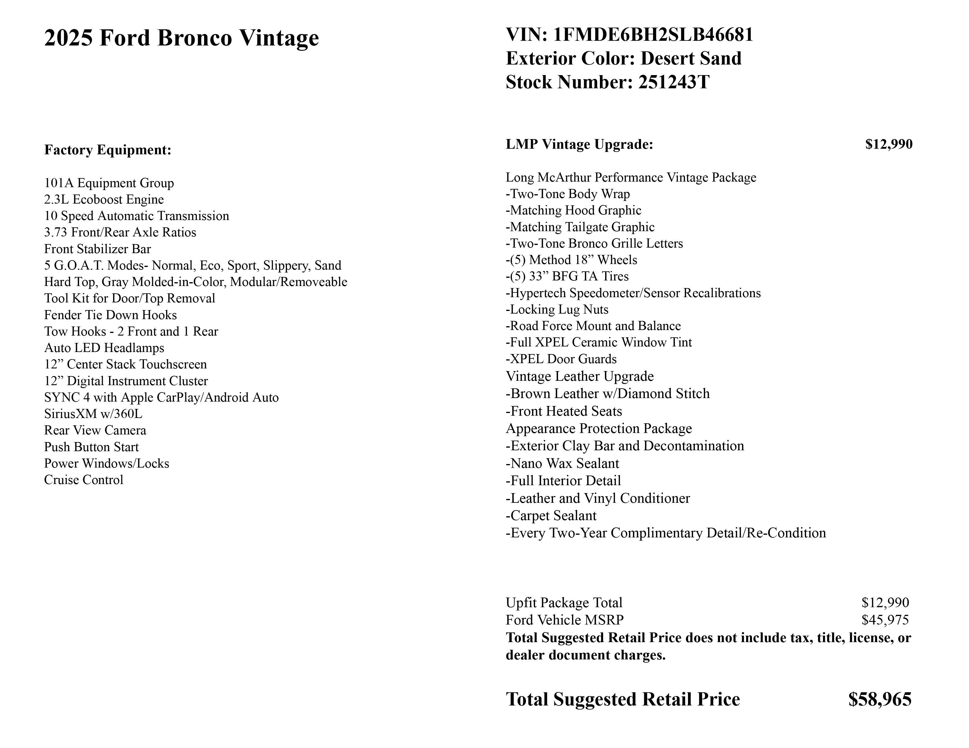 2025 Ford Bronco LMP Vintage