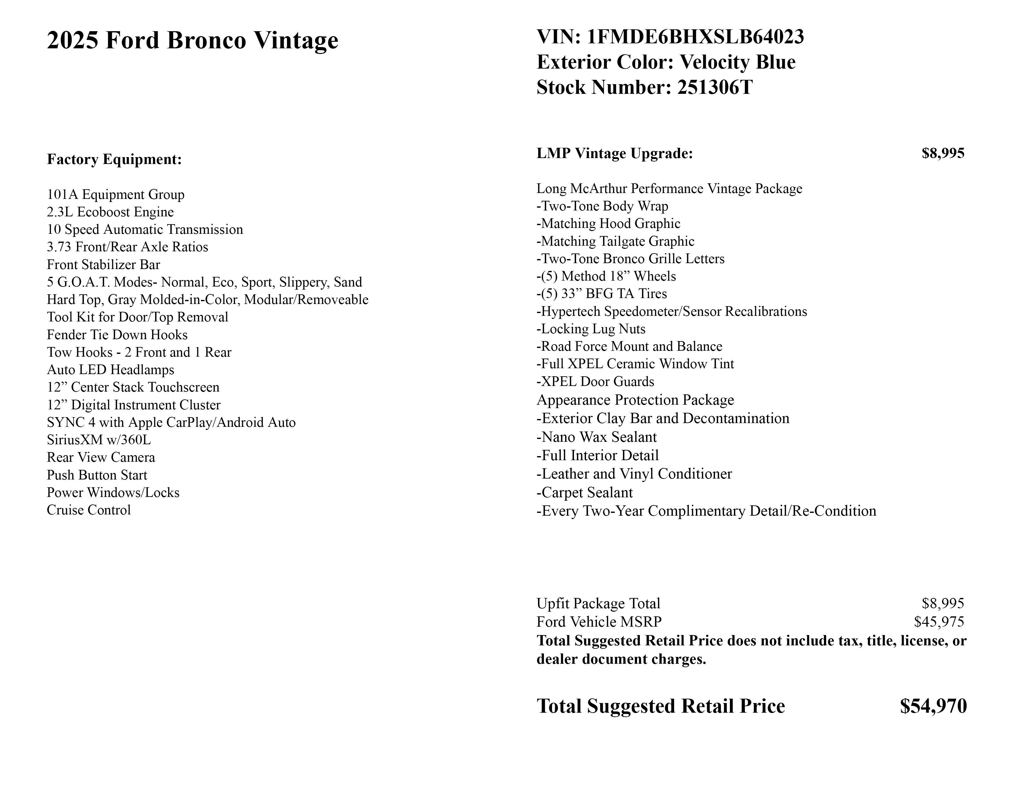 2025 Ford Bronco LMP Vintage