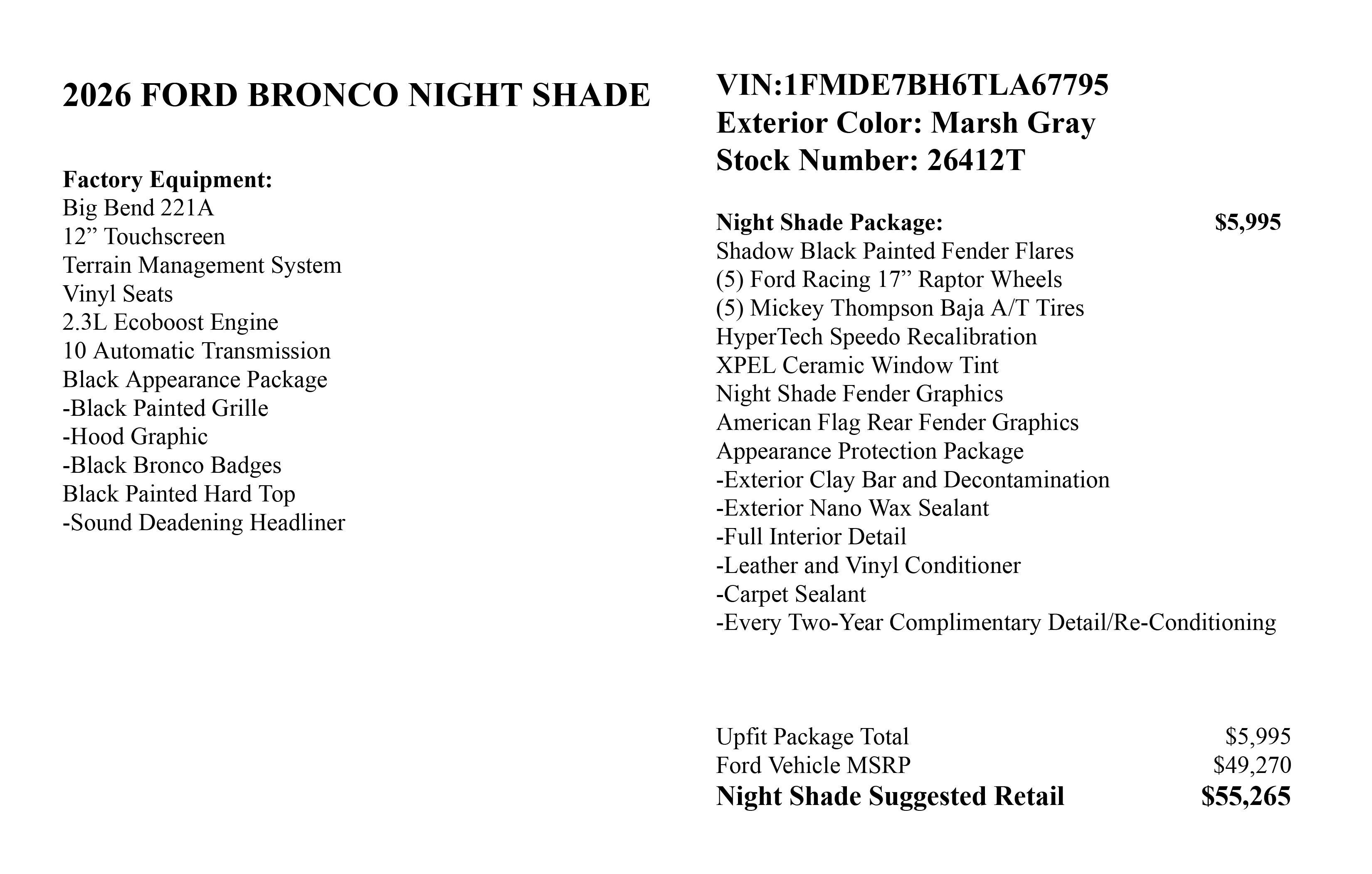 2026 Ford Bronco Night Shade