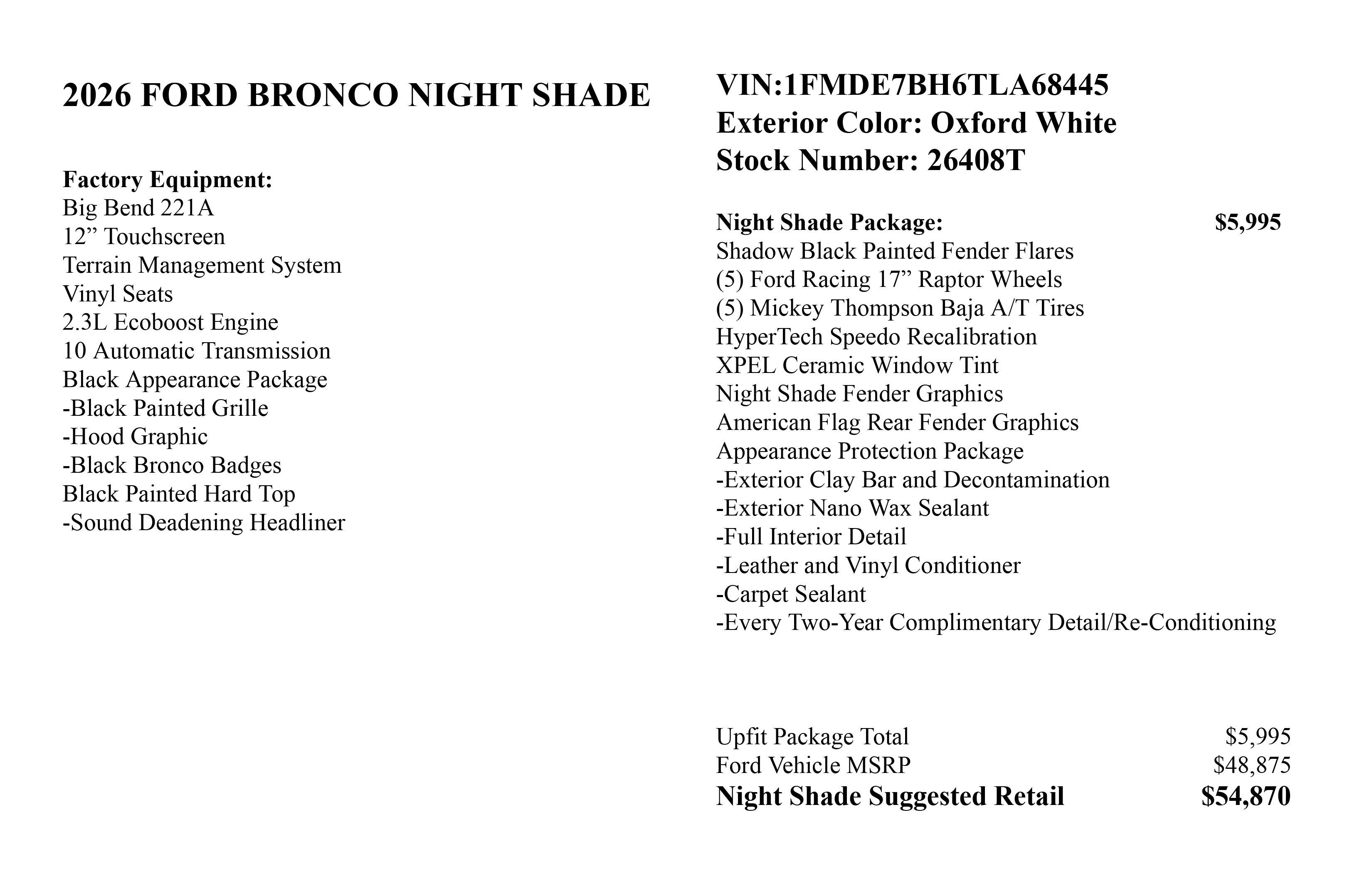 2026 Ford Bronco Night Shade
