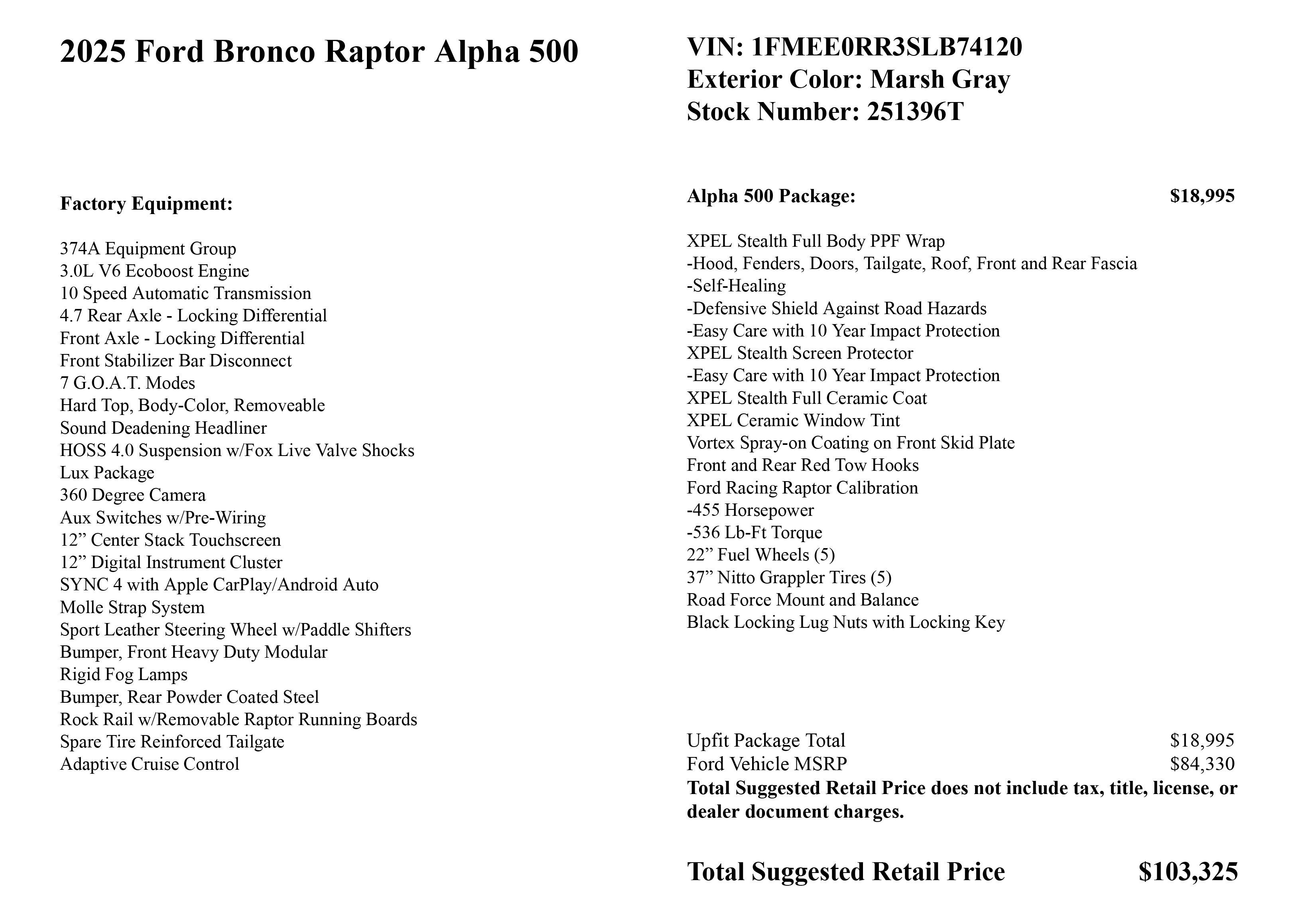 2025 Ford Bronco Raptor Alpha 500