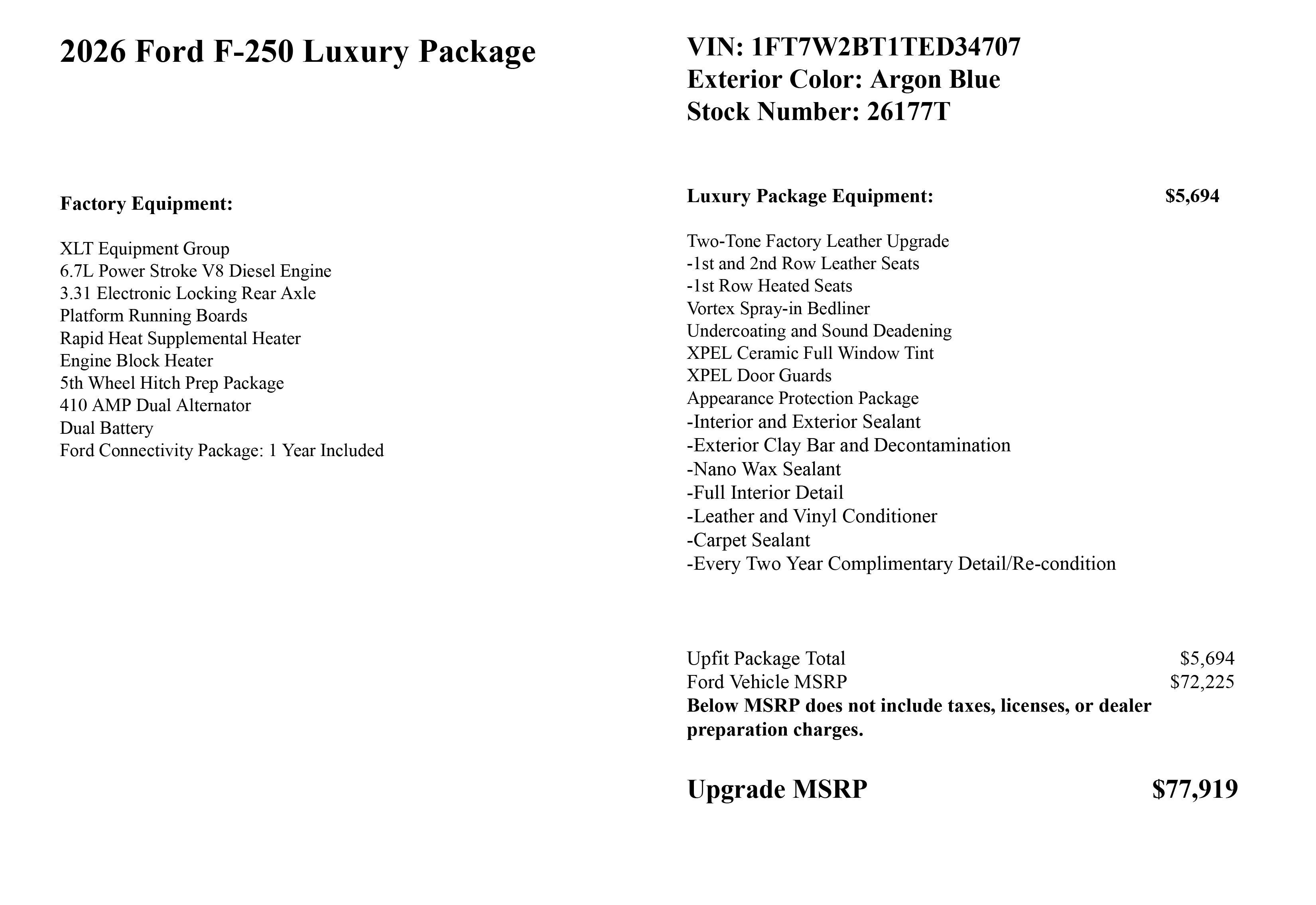 2026 Ford Super Duty F-250 SRW XLT Luxury Package