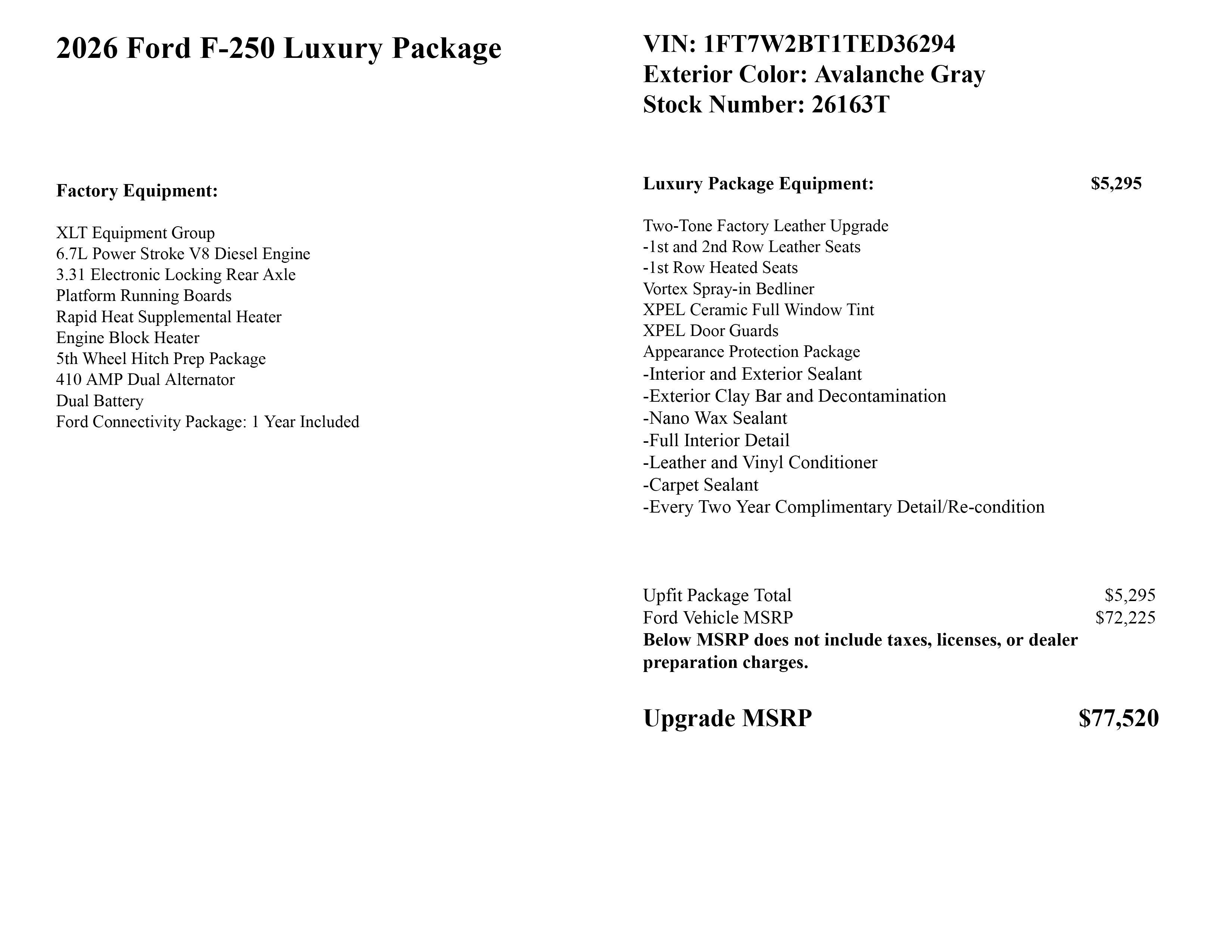 2026 Ford Super Duty F-250 SRW XLT Luxury Package