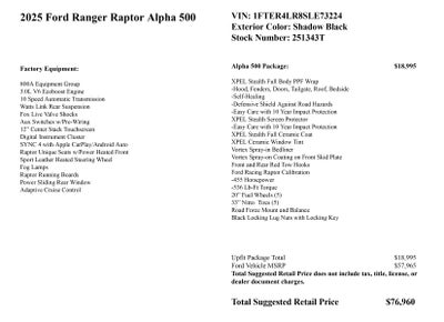 2025 Ford Ranger Raptor Alpha 500