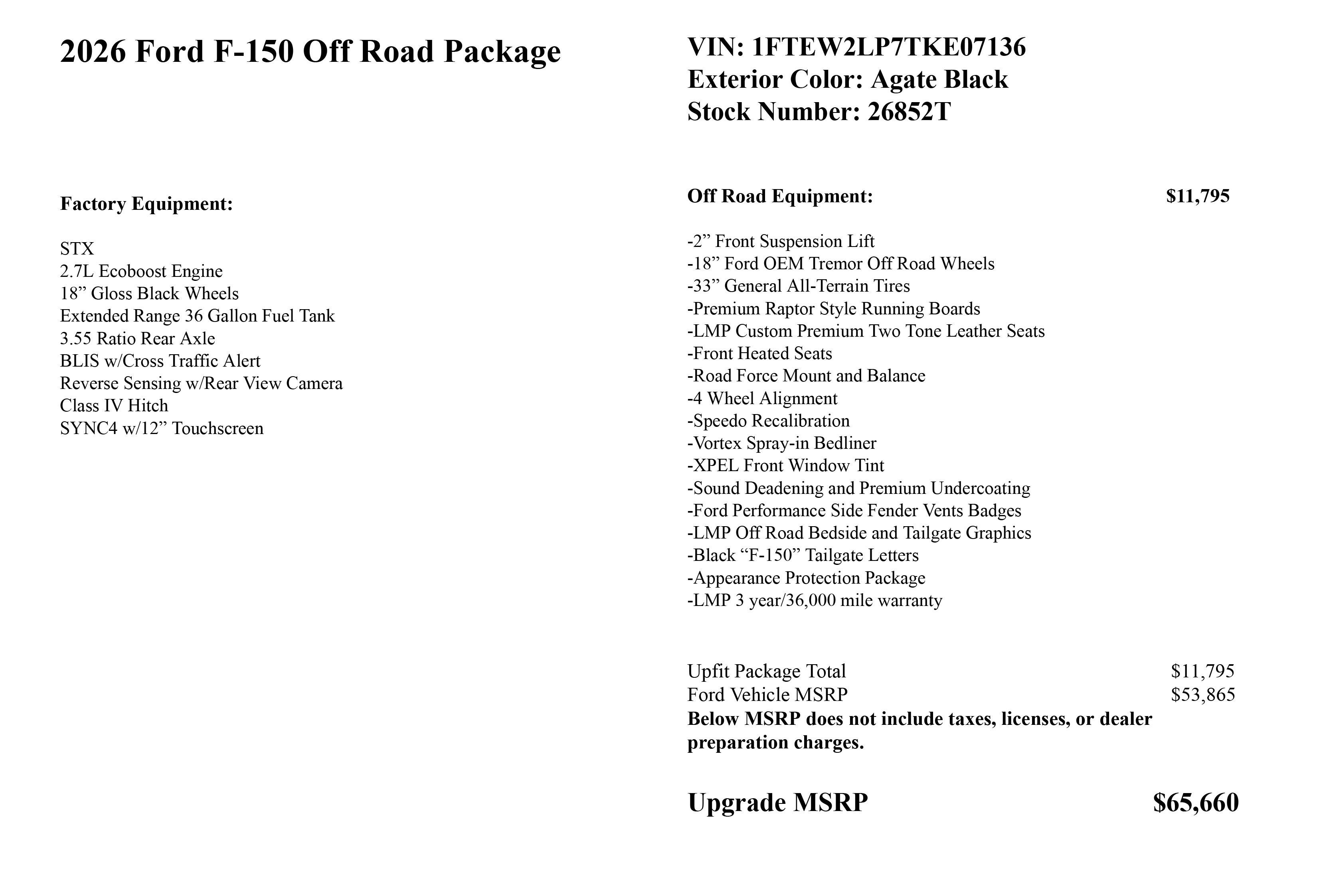 2026 Ford F-150 LMP 4x4 Off Road Package