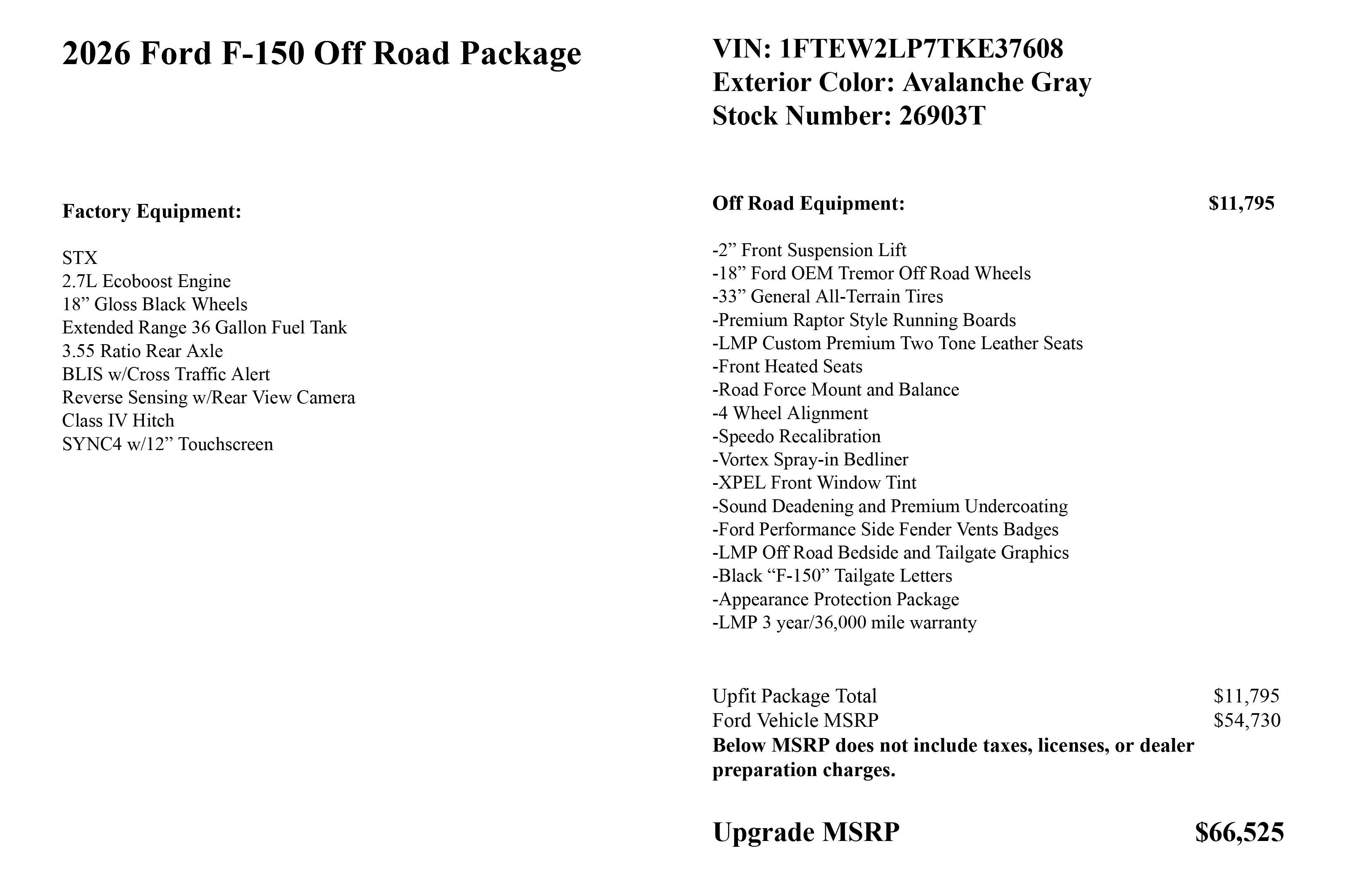 2026 Ford F-150 LMP 4x4 Off Road Package