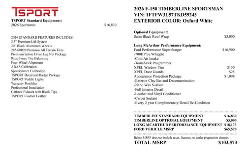 2026 Ford F-150 Timberline Sportsman SC